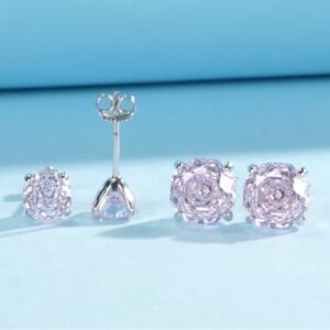 Stunning Rose-Cut Motif Sparkling Pink-Lab sapphire 8MM Stud Earring